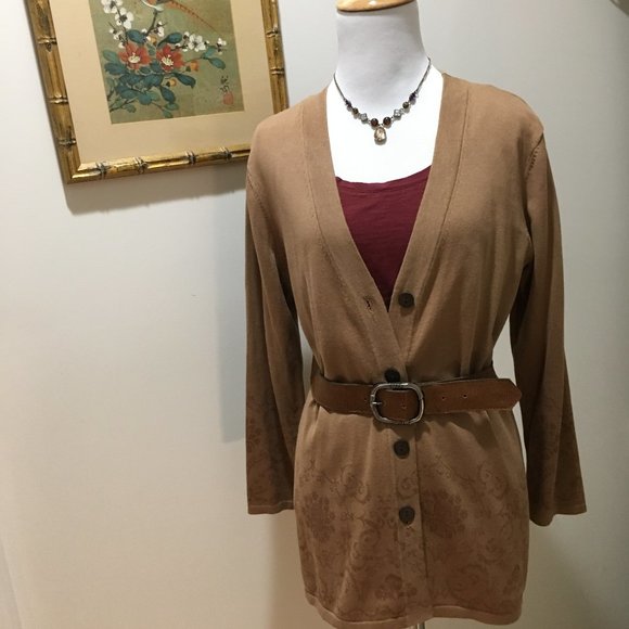 NWT 🎁 J. Jill Light Brown Y2K Baroque Cardigan - Picture 9 of 14